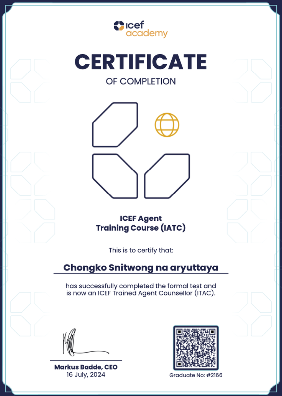 ICEF Agent Training Course Certificate